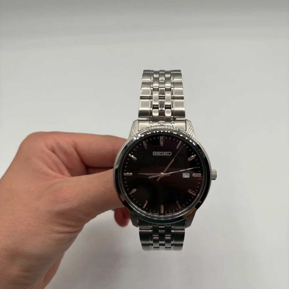 Seiko SUR093 Prime Stainless Steel Black Dial Mens Quartz Watch DEAD BATTERY‎